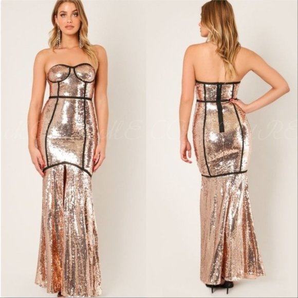 HOLIDAY COLLECTION - Gold Sequin Gown Dress - Picture 2 of 3
